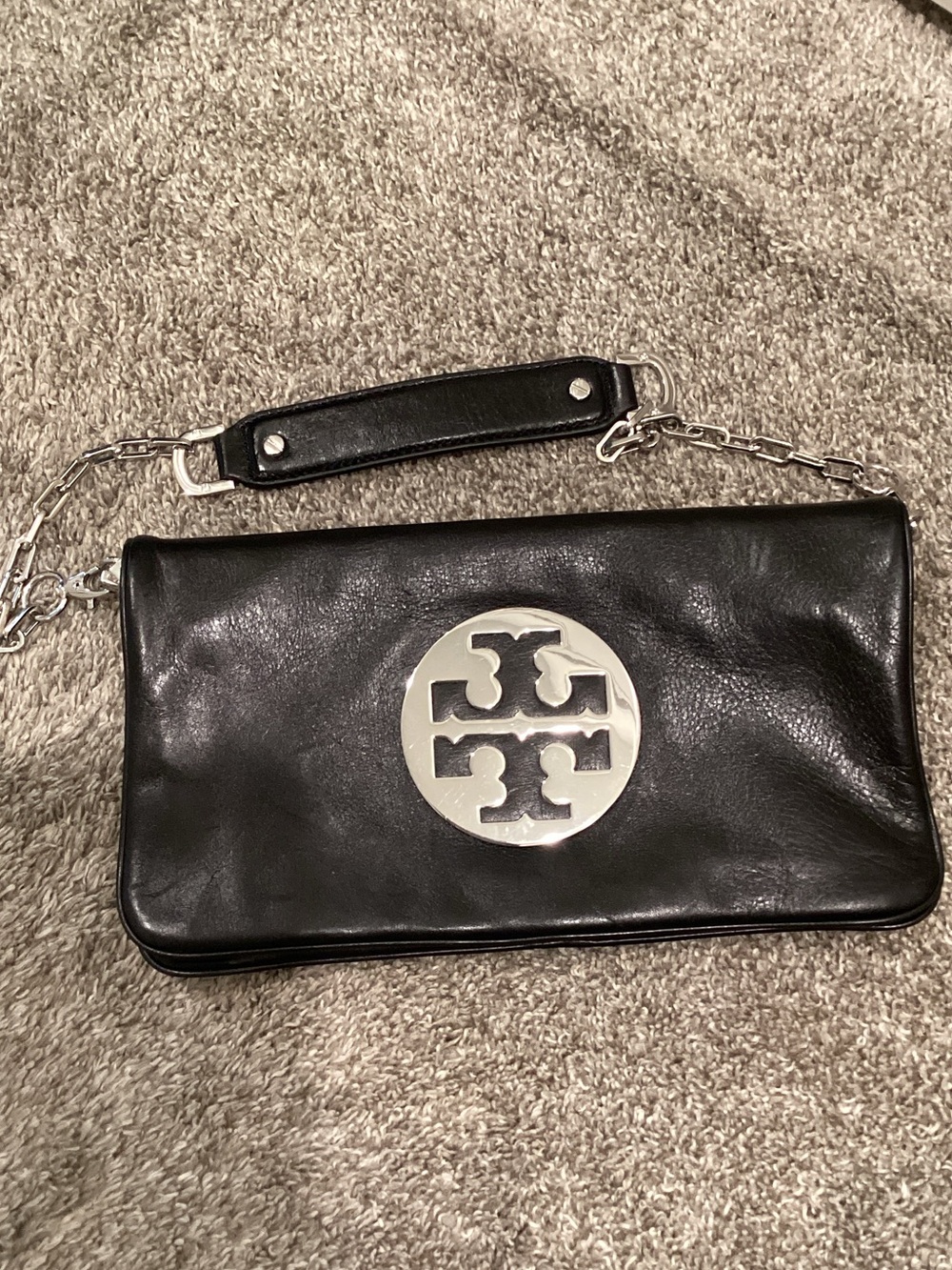 Tory Burch Black Leather Chain Strap Clutch